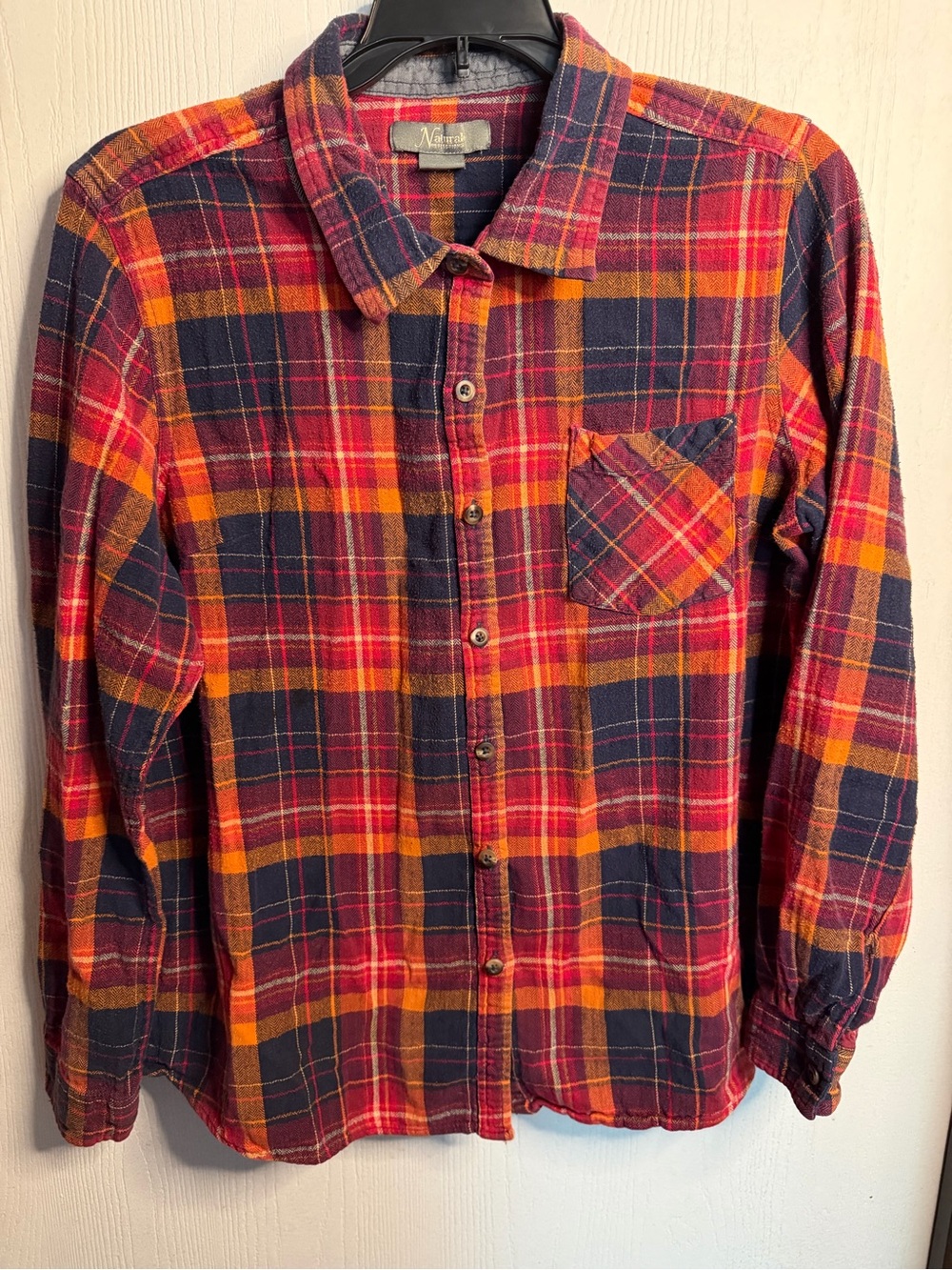 Natural Reflections Red, Navy & Orange Plaid Button-Down Shirt